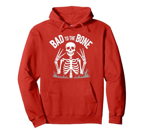 Skelett Männer Bad to The Bone Rock Skull Grafik Pullover Hoodie, Unisex für Erwachsene, Rot, L von Generic