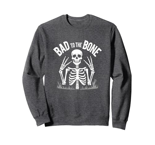 Skelett Männer Bad to The Bone Rock Skull Grafik Sweatshirt, Unisex für Erwachsene, Anthrazit Meliert, M von Generic