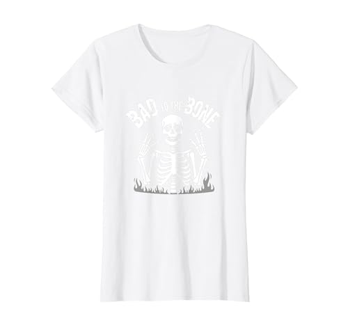 Skelett Männer Bad to The Bone Rock Skull Grafik T-Shirt, Damen, Weiß, XS von Generic