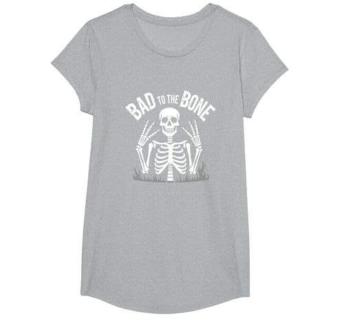 Skelett Männer Bad to The Bone Rock Skull Grafik T-Shirt, Girls, Grau Meliert, S von Generic