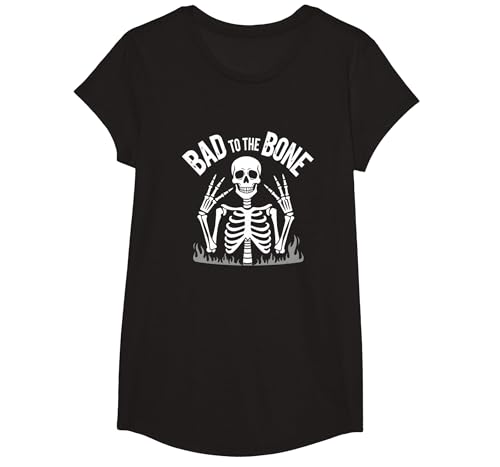 Skelett Männer Bad to The Bone Rock Skull Grafik T-Shirt, Girls, Schwarz, S von Generic