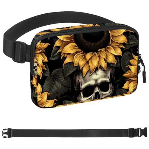 Skelett-Sonnenblumen-Gürteltasche für Damen und Herren, Gürteltasche mit verstellbarem Riemen, modische Umhängetasche für Reisen, Outdoor, Laufen, Wandern, Mehrfarbig 09, 1.5x9.0x5.9in/4x23x15cm von Generic