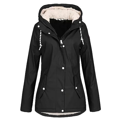 Skijacke Damen Wasserdicht Outdoor, Übergröße, mit Kapuze, winddicht, lockerer Mantel, Plüsch-Isolierung Wintermantel Blau Damen (Black, XXXL) von Generic