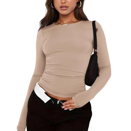 Skims Dupe Damen Oberteil Enge T-Shirts Basic Langarmshirt Eng Longsleeve Crop Tops Y5K Streetwear Oberteile 2000S Sportoberteile Frauen A01, XS von Generic