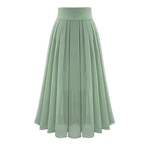 Skirt Damen Lang A Linie Chiffonrock Faltenrock Hohe Taille Midi Rock Lang Fashion Maxi Röcke Damen High Waist Midi Röcke Rock Damen Langer Falten Taille Linie Maxi Skirt Tüllrock Grün von Generic