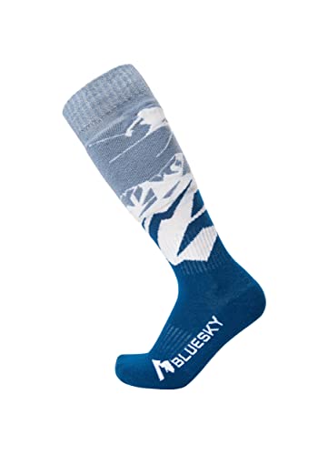 Skisocken aus Merinowolle, warme Socken für Skifahren, Snowboarden, Wandern, über der Wade, rutschfeste Manschette, für Damen und Herren, Sportler, Blau Medium, Medium von Generic