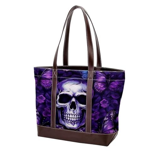 Skull Art Butterfly-785 modische gewaschene strapazierfähige Ledergeldbörse für Damen, mit Tragegriff oben, mit Taschen, Reißverschluss von Generic