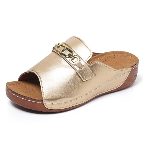 Slides Herren Damen Weite Barfuss Sandalen Mit Absatz Und Fussbett Elegant Coole Sandaletten Slingback Offene Schuhe High Heel Plattform Pantoletten Peep Toe Plateau von Generic