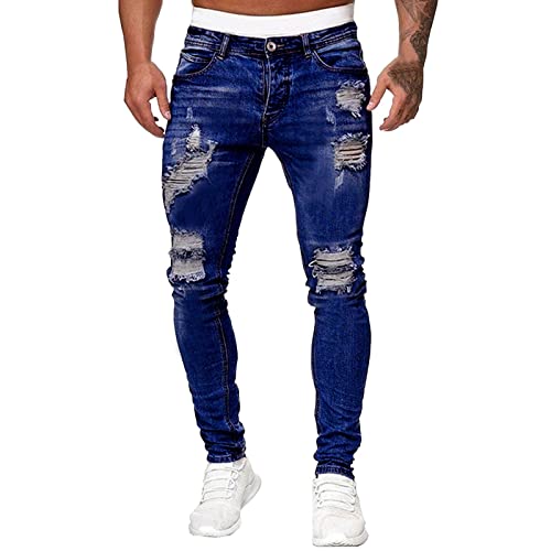 Slim Fit Jeans Herren - Lässige Hosen Farbe Riss-Gradient Herren-Löcher Jeans ausgefranst Gewaschene stabile Herrenhose Herren Jeans Hose Denim Regular Fit von Generic