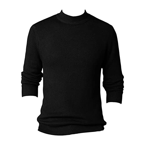 Slim Fit Pullover mit Halbem Rollkragen für Herren Lässiger Strickpullover aus Baumwolle Solide Einfache Klassische Warme Pullover mit Langen Ärmeln (Schwarz,XL) von Generic