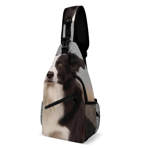 Sling Bag Border Collie Polyester Casual Daypack Multipurpose Umhängetasche Für Sport Radfahren Herren 19X39Cm von Generic