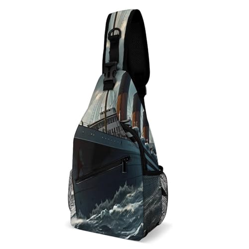 Sling Bag Segelschiff Titanic Polyester Schultertasche Multipurpose Taktisch Brusttasche Für Wandern Radfahren Herren 19X39Cm von Generic