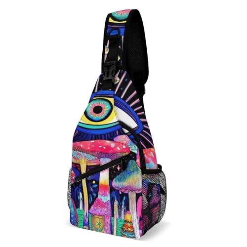 Sling Bag Trippy Pilz Magisches Auge Kunst Anti-Diebstahl Sporttasche Tragbare Taktisch Brusttasche Für Herren Kletternoutdoor Einkaufen 19X39Cm von Generic