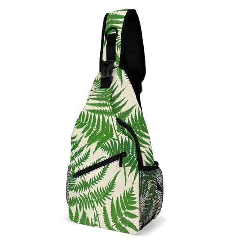 Sling Rucksack Farn Grüne Pflanze Tragbare Sporttasche Polyester Schultertasche Für Sport Radfahren Herren 19X39Cm von Generic