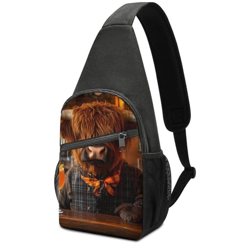 Sling Rucksack Hochlandrind Elegant Umhängetasche Stylisch Schultertasche Für Reisen Laufen Outdoorsport 19X39Cm von Generic