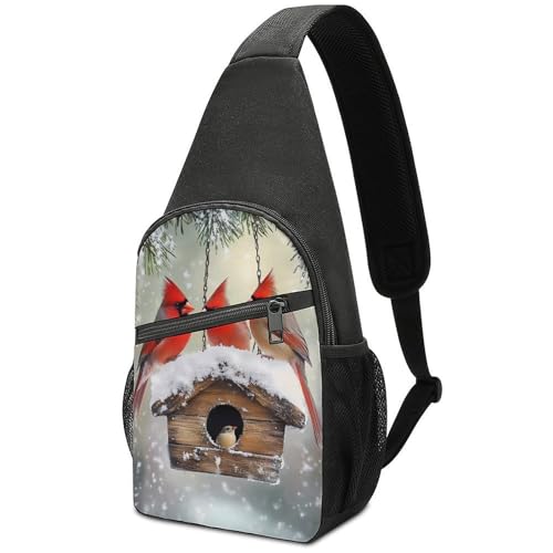 Sling Rucksack Kardinal Verschneite Winterszene Multipurpose Taktisch Brusttasche Tragbare Rucksack Für Herren Sport Einkaufen 19X39Cm von Generic