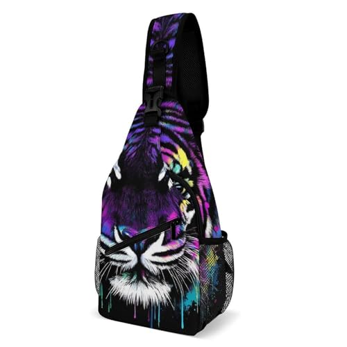 Sling Rucksack Neon Splash Ink Tiger Multipurpose Crossbody Bags Anti-Diebstahl Schultertasche Für Sport Damen Herren 19X39Cm von Generic