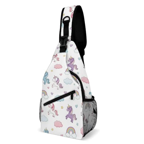 Sling Rucksack Pferde Meer Regenbogen Anti-Diebstahl Rucksack Tragbare Taktisch Brusttasche Für Herren Damen Wandern 19X39Cm von Generic