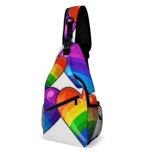 Sling Rucksack Regenbogenfarbene Gay-Pride-Herzen Anti-Diebstahl Casual Daypack Tragbare Schultertasche Für Wandern Reisen Radfahren 19X39Cm von Generic
