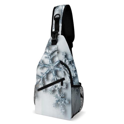 Sling Rucksack Transparente Schneeflocke Polyester Brusttasche Multipurpose Umhängetasche Für Sportlich Damen Radfahren 19X39Cm von Generic