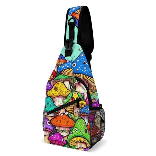 Sling Rucksack Trippy Zauberpilze Polyester Brusttasche Multipurpose Crossbody Bags Für Damen Herren Outdoorsport 19X39Cm von Generic