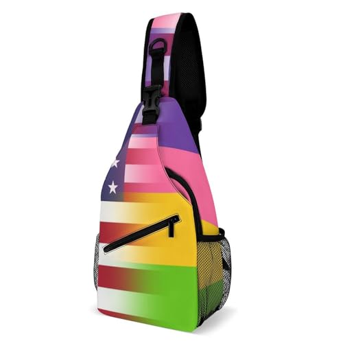 Sling Rucksack Usa Lesbenflagge Stylisch Umhängetasche Polyester Crossbody Bags Für Herren Radfahren Sport 19X39Cm von Generic