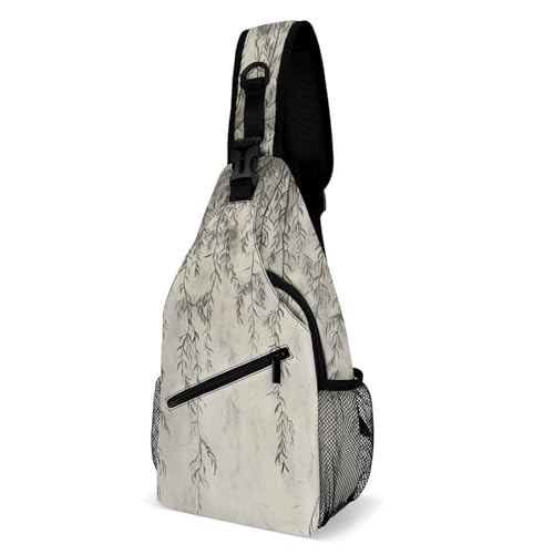 Sling Rucksack Weidenzweigzeichnung Anti-Diebstahl Umhängetasche Tragbare Sporttasche Für Einkaufen Damen Herren 19X39Cm von Generic
