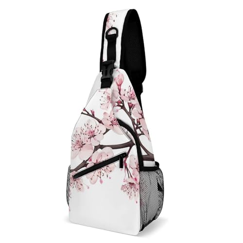 Sling Rucksack Zweig Eines Blühenden Baumes Kirschblüten Frühling Polyester Brusttasche Anti-Diebstahl Casual Daypack Für Herren Radfahren Outdoorsport 19X39Cm von Generic