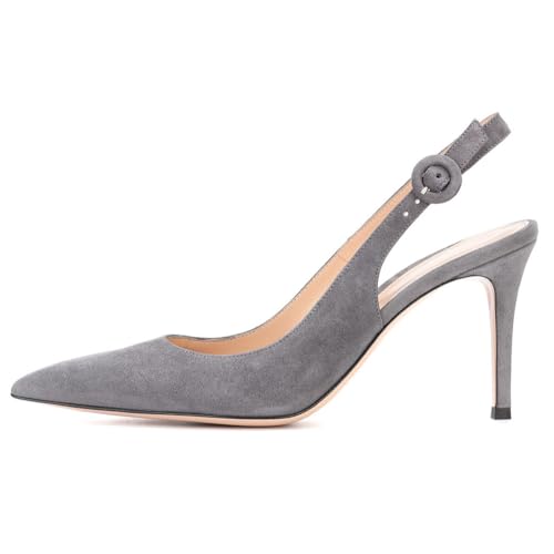 Slingback-Pumps für Damen, PU-Leder, Spitze, geschlossene Zehenpartie, hohe Stiletto-Absätze, Elegante Nachtclub-Party-Hochzeitsschuhe,Grau,35 EU von Generic