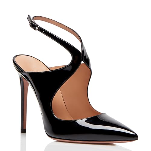Slingback-Pumps mit Knöchelriemen für Damen, Geschlossene Spitze Zehenpartie Stilettoabsatz Große Abendkleider Elegante Sandalen mit Absatz für Bräute Hochzeitsfeiern,Schwarz,36 EU von Generic