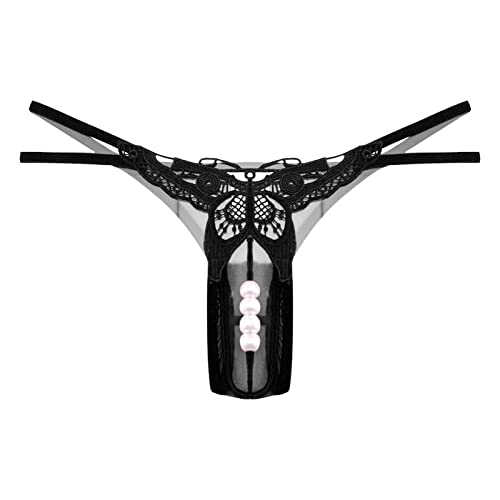 Slip Ouvert Damen Schritt Offen mit Perlen String Tanga Damen Sexy Dessous Unterhosen Damen im Schritt Offen Erotisch Unterwäsche mit Schleife Frauen Thongs G-String Loch Höschen Hipster von Generic