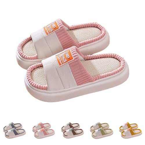 Slipper Damen Sommer Hinten Offen Elegant, Hausschuhe Damen Baumwolle Hausschlappen Flach Schlupfschuhe Atmungsaktiv Haushaltsschuhe Rutschfest Hauspantoffeln Bequem Baumwollhausschuhe von Generic