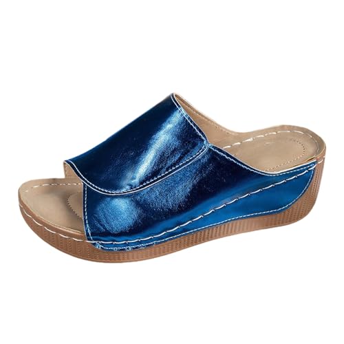 Slipper Damen Sommer Orthopädische Schuhe Bequeme Keilsandalen Elegant Pantoletten mit Fussbett Sommerschuhe Bequem Leichte Keilabsatz Slippers Rutschfeste Offener Schlappen Freizeit von Generic