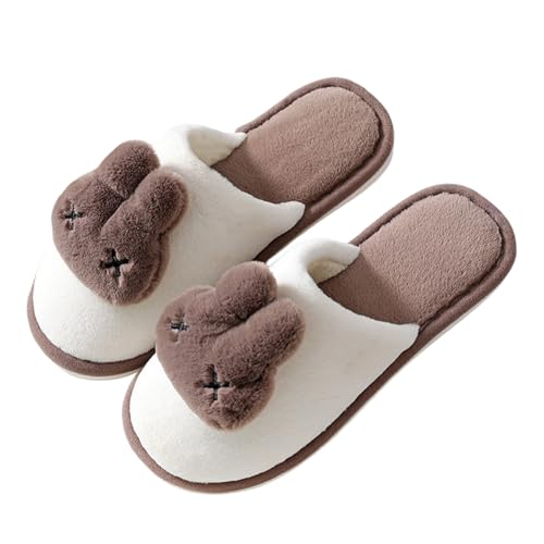 Slipper Damen Tier Kaninchen Fuzzy Hausschuhe für Frauen Niedliche Hausschlappen Winter Warme Filzpantoffeln Bequeme Rutschfeste Slippers Flache Hüttenschuhe Weiche Hauspantoffeln von Generic