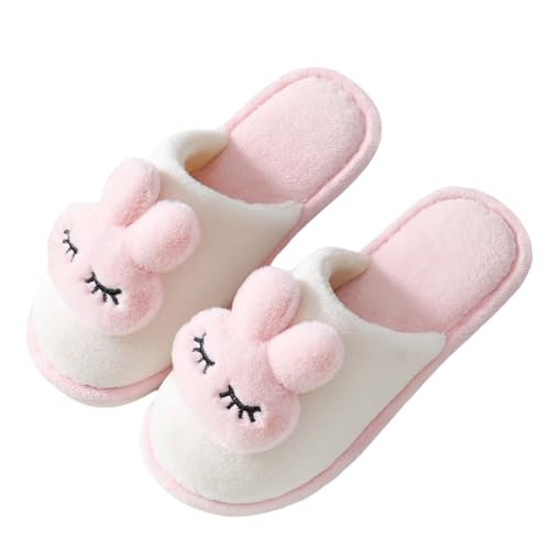 Slipper Damen Tier Kaninchen Fuzzy Hausschuhe für Frauen Niedliche Hausschlappen Winter Warme Filzpantoffeln Bequeme Rutschfeste Slippers Flache Hüttenschuhe Weiche Hauspantoffeln von Generic