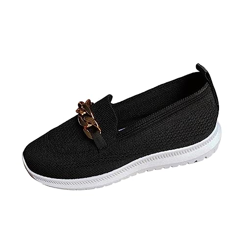 Slipper Loafer Flache Schuhe für Damen Sommer Slip on Sneaker Damen Atmungsaktive Flache Freizeit-Sneaker für Frauen Festfarbe Ketten-Design Freizeitschuhe von Generic