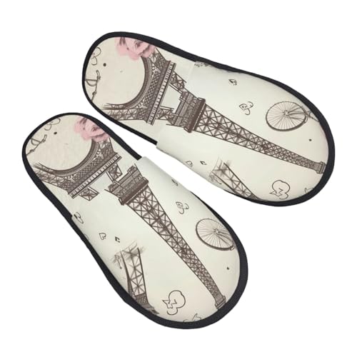 Slippers Der Eiffelturm Und Ein Fahrrad Weiches Baumwolle Pantoffeln Rutschfeste Hausschuhe Für Weihnachten Winter Draußen L von Generic