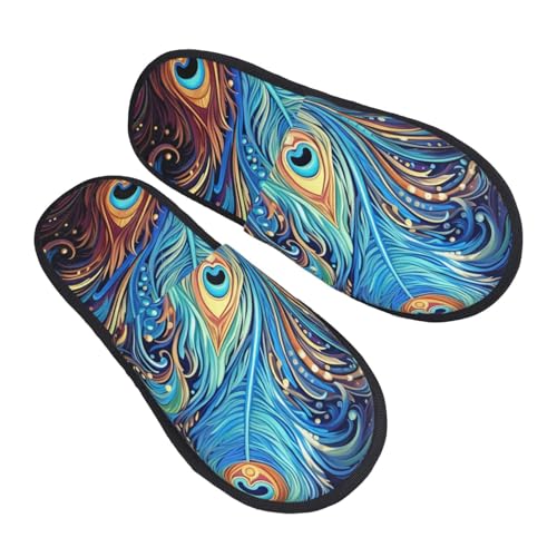 Slippers Pfauenfederkunst Leichte Hausschuhe Wärme Hauspantoffeln Für Unisex Weihnachten Drinnen L von Generic