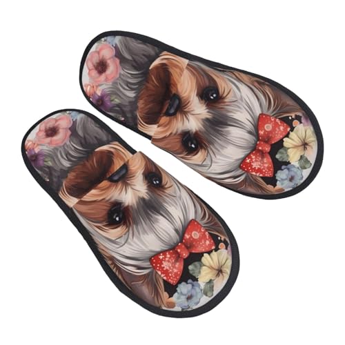 Slippers Yorkie-Blume Weiches Hausschuhe Rutschfeste Baumwolle Pantoffeln Für Weihnachten Unisex Drinnen L von Generic