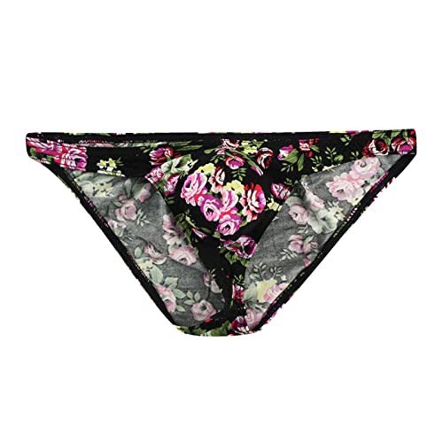 Slips Herren Microfaser Slip Blumenmuster Slips Männer String Tanga Stretch Unterhosen Bequeme Weiche Tangaslip Unterhosen Sportunterwäsche Schwarz XXL von Generic