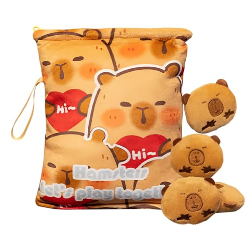 Snack-Taschen für Snacks | Niedliche Capybara Snack Tasche, 4 kleine Puppen, die an Kissen aus Plüsch befestigt sind, Hausdekoration für Süßigkeiten, Gummibärchen, A., Se référer au descriptif, Siehe von Generic