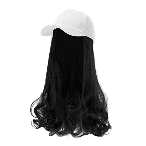 Snapback Cap Schwarz Cowboys Kunsthaarperücke Baseballmütze mit befestigtem Haar lange Birnenrolle lockiges verstellbares wellenförmiges lockiges Haarteil mit Baseballmütze Schwarze Cap (D, One Size) von Generic