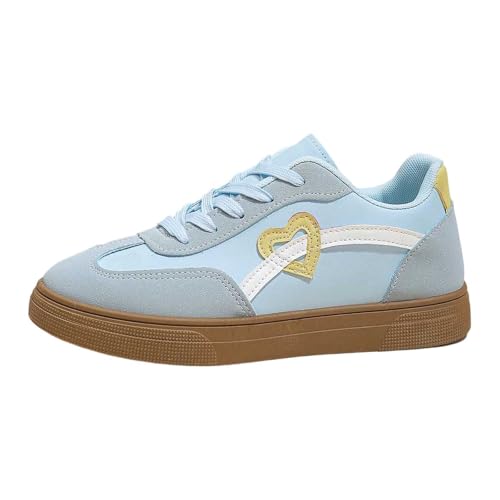 Sneaker Damen Retro Style Sneaker Tennis Skateboarden Klassische Mit Schnürsenkeln Gummisohle Modische rutschfeste Freizeit Skate-Schuhe Freizeitschuhe Flach Modische Turnschuhe (Light Blue, 41) von Generic