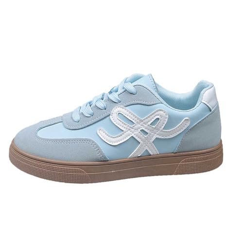 Sneaker Damen Tennis Skateboarden Mit Schnürsenkeln Wildleder Laufschuhe Retro Style Modische rutschfeste Freizeit Skate-Schuhe Flach Leder Modische Gym Fitness Turnschuhe Freizeitschuhe (Blue, 36) von Generic