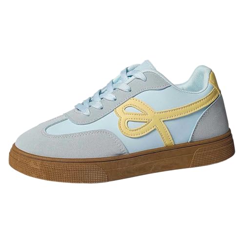 Sneaker Damen Tennis Skateboarden Mit Schnürsenkeln Wildleder Laufschuhe Retro Style Sneaker Modische rutschfeste Freizeit Skate-Schuhe Flach Leder Modische Turnschuhe Freizeitschuhe (Blue, 39) von Generic