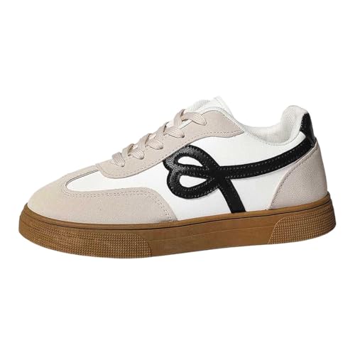 Sneaker Damen Tennis Skateboarden Mit Schnürsenkeln Wildleder Laufschuhe Retro Style Sneaker Modische rutschfeste Freizeit Skate-Schuhe Flach Leder Modische Turnschuhe Freizeitschuhe (White, 42) von Generic
