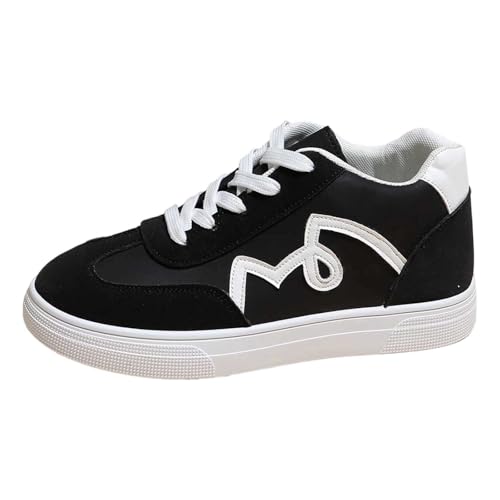 Sneaker Damen Tennis Skateboarden Mit Schnürsenkeln Wildleder Laufschuhe Retro Style Sneaker Modische rutschfeste Freizeit Skate-Schuhe Freizeitschuhe Flach Leder Modische Turnschuhe (Black, 40) von Generic