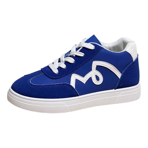 Sneaker Damen Tennis Skateboarden Mit Schnürsenkeln Wildleder Laufschuhe Retro Style Sneaker Modische rutschfeste Freizeit Skate-Schuhe Freizeitschuhe Flach Leder Modische Turnschuhe (Blue, 37) von Generic