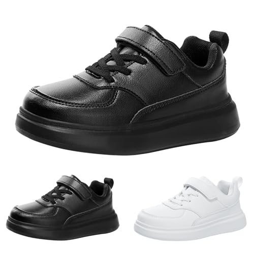 Sneaker Junge Mädchen Schwarz Weiß Sportschuhe Schuhe Uniformschuhe Kinder rutschfeste Leder Hallenschuhe Turnschuhe mit Klettverschluss Moode Sport Schuhe (Black, 27 Little Child) von Generic