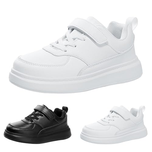 Sneaker Junge Mädchen Schwarz Weiß Sportschuhe Schuhe Uniformschuhe Kinder rutschfeste Leder Hallenschuhe Turnschuhe mit Klettverschluss Moode Sport Schuhe (White, 26 Toddler) von Generic